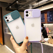 Load image into Gallery viewer, Camera Lens Protection Candy Color Phone Case For iPhone 14 13 12 11 Pro Necklace With Long Rope Lanyard Cover Camera Lens Protector Translucent Soft Edges Colorful Transparent iphone Cover