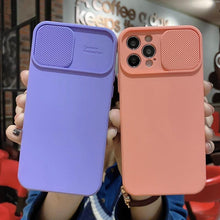 Load image into Gallery viewer, Camera Protection Case With Sliding Camera Cover Protective Design Soft Edges Protective Cover Camera Lens Protection Solid Phone Case For iPhone 13 14 12 Pro Max Mini Candy Color Cover For iphone