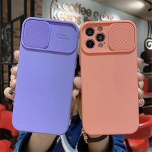 Load image into Gallery viewer, Camera Protection Case With Sliding Camera Cover Protective Design Soft Edges Protective Cover Camera Lens Protection Solid Phone Case For iPhone 13 14 12 Pro Max Mini Candy Color Cover For iphone