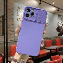 Load image into Gallery viewer, Camera Protection Case With Sliding Camera Cover Protective Design Soft Edges Protective Cover Camera Lens Protection Solid Phone Case For iPhone 13 14 12 Pro Max Mini Candy Color Cover For iphone