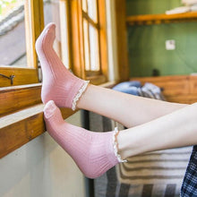 Load image into Gallery viewer, Candy High Quality Lace Solid Color Cute Sweet Girl Fashion Socks Pure Cotton Wood Ear Light Mouth Cotton Novelty Socks Unisex Crew Socks For Men And Women