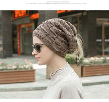 Load image into Gallery viewer, Caps Warmer Bonnet Casual Cap Winter Beanie Hats Hat winter hat Bobble Hat Winter Balaclava Women Bandana Baotou Cap Scarf Warm Thick Beanie Skellies Women Girls Cable Knit Soft Cute Beanie with Ears Detachable Pompom Fur Hat Girls