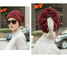Load image into Gallery viewer, Caps Warmer Bonnet Casual Cap Winter Beanie Hats Hat winter hat Bobble Hat Winter Balaclava Women Bandana Baotou Cap Scarf Warm Thick Beanie Skellies Women Girls Cable Knit Soft Cute Beanie with Ears Detachable Pompom Fur Hat Girls