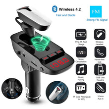 将图片加载到图库查看器,Car FM Transmitter with Wireless Earpiece 2 USB Charge Ports