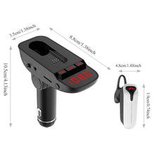 将图片加载到图库查看器,Car FM Transmitter with Wireless Earpiece 2 USB Charge Ports