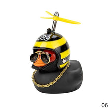 Load image into Gallery viewer, Car Goods Gift Broken Wind Helmet Small Yellow Duck Car Decoration Accessories Wind-breaking Wave-breaking Duck Cycling DecDuck Car Dashboard Decorations Rubber Duck Car Ornaments Cool Duck with Propeller Helmet Sunglasses Gold Chain or