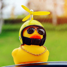Load image into Gallery viewer, Car Goods Gift Broken Wind Helmet Small Yellow Duck Car Decoration Accessories Wind-breaking Wave-breaking Duck Cycling DecDuck Car Dashboard Decorations Rubber Duck Car Ornaments Cool Duck with Propeller Helmet Sunglasses Gold Chain or