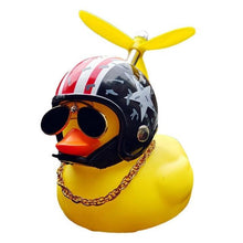 Load image into Gallery viewer, Car Goods Gift Broken Wind Helmet Small Yellow Duck Car Decoration Accessories Wind-breaking Wave-breaking Duck Cycling DecDuck Car Dashboard Decorations Rubber Duck Car Ornaments Cool Duck with Propeller Helmet Sunglasses Gold Chain or