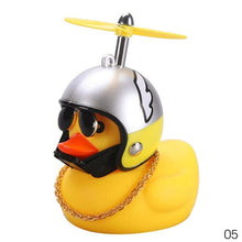 Load image into Gallery viewer, Car Goods Gift Broken Wind Helmet Small Yellow Duck Car Decoration Accessories Wind-breaking Wave-breaking Duck Cycling DecDuck Car Dashboard Decorations Rubber Duck Car Ornaments Cool Duck with Propeller Helmet Sunglasses Gold Chain or