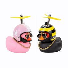 Load image into Gallery viewer, Car Goods Gift Broken Wind Helmet Small Yellow Duck Car Decoration Accessories Wind-breaking Wave-breaking Duck Cycling DecDuck Car Dashboard Decorations Rubber Duck Car Ornaments Cool Duck with Propeller Helmet Sunglasses Gold Chain or