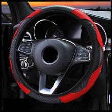 Load image into Gallery viewer, Car Steering Wheel Cover Breathable Anti Slip PU Leather Steering Covers Suitable 37-38cm Auto Decoration Carbon Fiber Thread Leather Steering Wheel Cover Heavy Duty Pure Cowhide Steering Wheel Cover, Genuine Leather Steering Wheel Cover