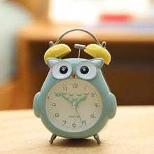 Load image into Gallery viewer, Cartoon Owl Mute Wake Up Table Clock Silent Analog Table Desk Small Clock with Night Light Battery Operated for Living Room Bedroom Kitchen Home Office Cute Ring Bell Metal Bedroom Quartz Alarm Clock With Night Light
