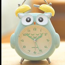 Load image into Gallery viewer, Cartoon Owl Mute Wake Up Table Clock Silent Analog Table Desk Small Clock with Night Light Battery Operated for Living Room Bedroom Kitchen Home Office Cute Ring Bell Metal Bedroom Quartz Alarm Clock With Night Light