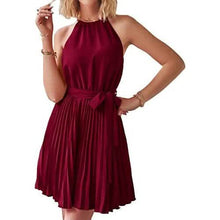 Load image into Gallery viewer, Casual Halter Neck A-Line Dress Sleeveless Belted Swing Pleated Cocktail Party Beach Mini Dresses