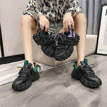 将图片加载到图库查看器,Casual Womens Blue Sneakers High Heels Platform Sports Shoes Autumn Thick Bottom Walking Breathable Vulcanized Shoes Luxury Tennis Sneakers Trainers Lace Up Fashion Design