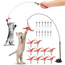 Load image into Gallery viewer, Cat Feather Wand Rod with 12 Pieces Feather Replacements for Cats