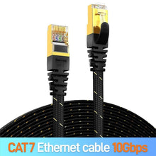 Load image into Gallery viewer, CAT7 Ethernet Cable 10G 600MHz Shielded Flat RJ45 Internet Network Patch Cord Fast LAN Wire Network Gold Plated Lead Polyester Braided For Gaming