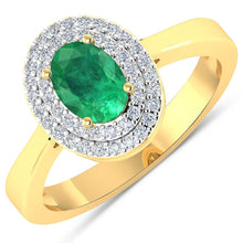 Load image into Gallery viewer, 0.88 Carat Genuine Zambian Emerald and White Diamond 14K Yellow Gold Ring