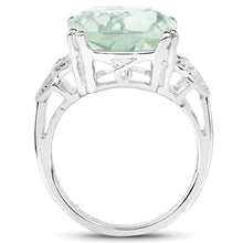 Load image into Gallery viewer, 5.52 Carat Genuine Green Amethyst and White Diamond .925 Sterling Silver Ring
