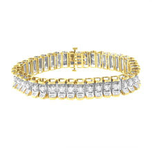 Load image into Gallery viewer, 14K Yellow and White Gold 5.0 Cttw Round & Baguette Cut Diamond 7" Reflective Tennis Bracelet (H-I Color, I1-I2 Clarity)
