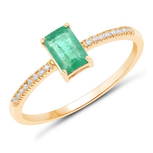 Load image into Gallery viewer, 0.59 Carat Genuine Zambian Emerald and White Diamond 14K Yellow Gold Ring