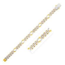 Load image into Gallery viewer, 14k Yellow Gold White Pave High Polish Modern Lite Figaro Bracelet (9.5mm)
