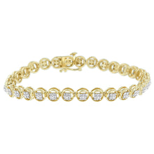 将图片加载到图库查看器,14K Rose Gold Over .925 Sterling Silver 1/4 Cttw Diamond 7" Open Circle Wheel Link Tennis Bracelet (I-J Color, I2-I3 Clarity)