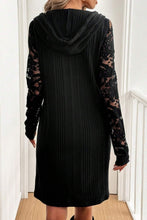 Load image into Gallery viewer, Black Long Sleeve Hooded Dress With Lace Detail Stylish Comfortable Women’s Dress Luxury Unique Design Dress