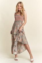 Load image into Gallery viewer, Smocked Printed Square Neck Tie Shoulder Cami Dress For Women β Trendy Smocked Cami Dress with Square Neckline, Tie Shoulders, and Playful Print for a Chic Summer Look