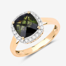 Load image into Gallery viewer, 2.64 Carat Genuine Green Tourmaline and White Diamond 14K Yellow Gold Ring