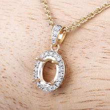 Load image into Gallery viewer, 0.18 Carat Genuine White Diamond 14K Yellow Gold Semi Mount Pendant - holds 8x6mm Oval Gemstone