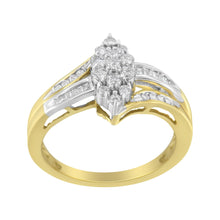 Load image into Gallery viewer, 10K Yellow and White Gold 1/2 Cttw Diamond Marquise Shaped Cluster Split Shank Ring (H-I Color, SI2-I1 Clarity) - Size 7