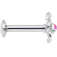 Load image into Gallery viewer, 1/4 Pink Faux Opal Internally Threaded Hollow Flower Labret Monroe