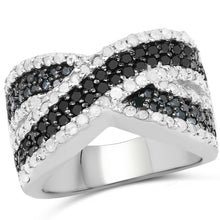 将图片加载到图库查看器,1.57 Carat Genuine Blue Diamond, White Diamond & Black Diamond .925 Sterling Silver Ring
