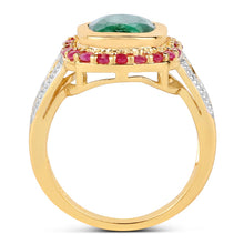 Load image into Gallery viewer, 14K Yellow Gold Plated 4.80 ct. t.w. Dyed Emerald and Ruby Ring in Sterling Silver