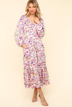 Load image into Gallery viewer, Lilac Full Size Floral V-Neck Long Sleeve Dress With Side Pockets Elegant & Practical Dress