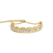 Load image into Gallery viewer, 14k Yellow Gold Plated .925 Sterling 5/8 Cttw Diamond Composite Cushion Frame 4â€-10†Adjustable Bolo Bracelet (G-H Color, I1-I2 Clarity)