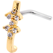 Load image into Gallery viewer, 18G Clear CZ Gold Tone Bling Faux Hoop L Shaped Nose Ring