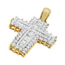 Load image into Gallery viewer, 14K Yellow Gold 2.0 Cttw Multi-Row Diamond Cross Pendant Necklace
