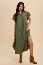 Load image into Gallery viewer, Mineral Washed Button Down Puff Sleeve Shirt Dress For Women β Fluttering, Fashionable Button Down Dress with Puff Sleeves, Mineral Wash for an Effortlessly Chic Look