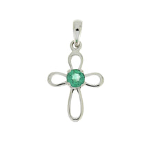 Load image into Gallery viewer, .19ct Emerald Cross Religious Pendant 10KT White Gold