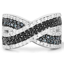 将图片加载到图库查看器,1.57 Carat Genuine Blue Diamond, White Diamond & Black Diamond .925 Sterling Silver Ring