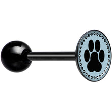 Load image into Gallery viewer, Black on Blue Paw Print Black Barbell Tongue Ring