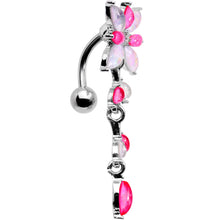 将图片加载到图库查看器,White Pink Gem Frosted Flower Trail Top Mount Dangle Belly Ring