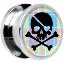 Load image into Gallery viewer, Pink Green Plaid Heart Skull Steel Screw Fit Plug Set 9/16