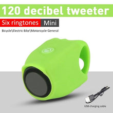Load image into Gallery viewer, Chargeable Bicycle Bell 120db Waterproof Cycling Bike Bells Electric Horn Mini Portable Cycling Handlebar Bell Bike Tools Bicycle Bell With 3 Cute Sounds Waterproof Cycle Horn For Kids Road And Mountain Bike