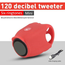 Load image into Gallery viewer, Chargeable Bicycle Bell 120db Waterproof Cycling Bike Bells Electric Horn Mini Portable Cycling Handlebar Bell Bike Tools Bicycle Bell With 3 Cute Sounds Waterproof Cycle Horn For Kids Road And Mountain Bike