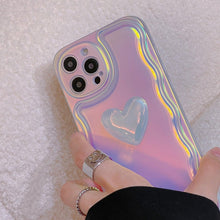 Load image into Gallery viewer, Charming Heart Wavy Case For iPhone 11 12 13 14 Pro Max XS Max XR X Holographic Rainbow Soft Air Cushion Shockproof Cover Reflection Purple Pink Case for iPhone Gradient Back Cover