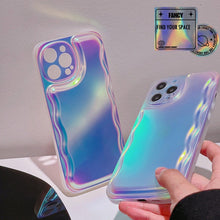 Load image into Gallery viewer, Charming Heart Wavy Case For iPhone 11 12 13 14 Pro Max XS Max XR X Holographic Rainbow Soft Air Cushion Shockproof Cover Reflection Purple Pink Case for iPhone Gradient Back Cover