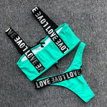 Load image into Gallery viewer, Charming Love Letter Bikini Women Halter Push Up Bathing Suit Swimsuit Women's Push-up Halter Bandage Bikini Swimsuits Swim Bottoms Hollow Out Front Lace Up Bandage Swimwear